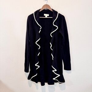 Peck & Peck Ruffle Trim Cashmere Wool Cardigan Dark Academia Parisian Luxury M